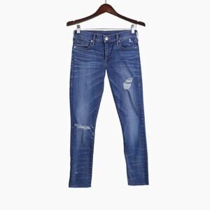 True Religion Size 25 Halle Mid Rise Super Skinny Jeans Distressed Blue